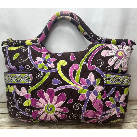 Vera Bradley PURPLE PUNCH GABBY Floral Quilted Bag Brown& Floral Some Fade - Picture 1 of 16